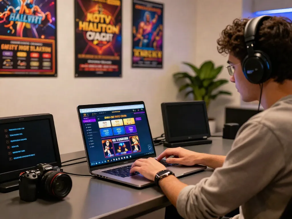 Engaging gaming scene showcasing betting sites not on gamstop with vibrant casino website on a laptop.