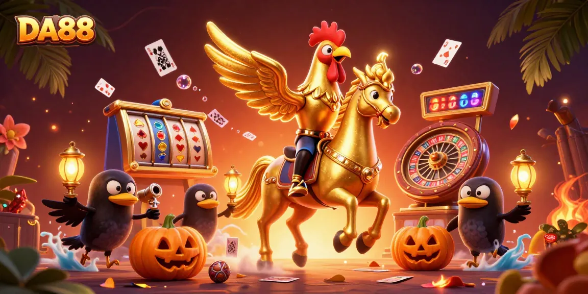 DA88 engages with dynamic slot reels and casino elements in a vibrant midnight scene.