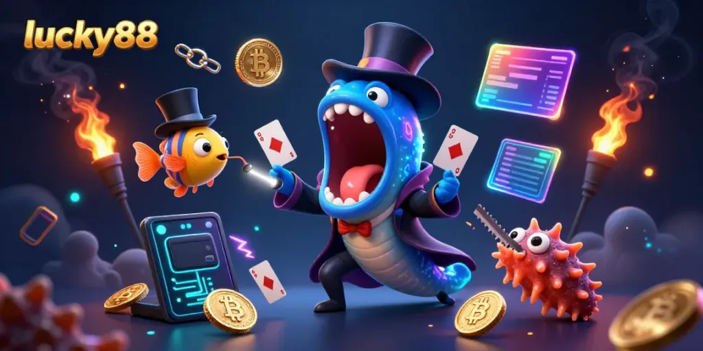 Experience thrilling gameplay with lucky88 in a dynamic, magical underwater scene featuring colorful characters and glowing elements.