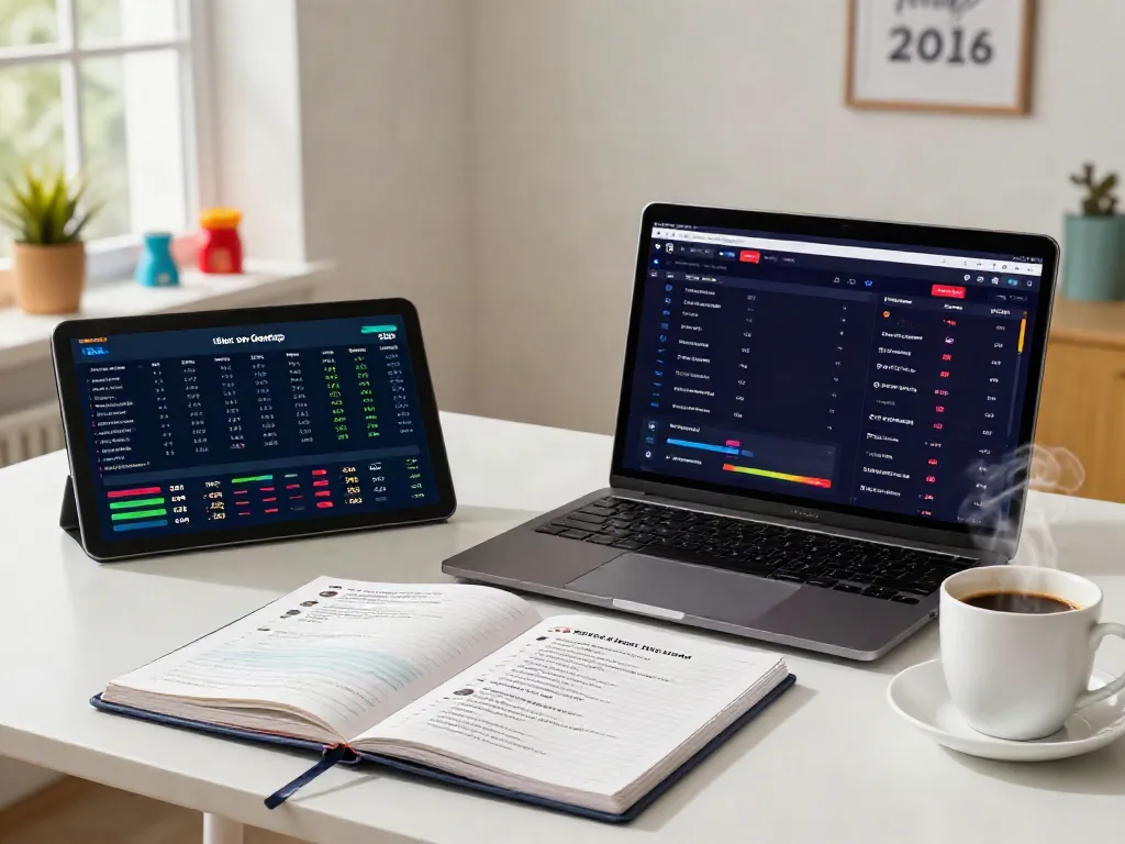 Online betting sites not on GamStop displayed on a laptop with a cozy home office setting.