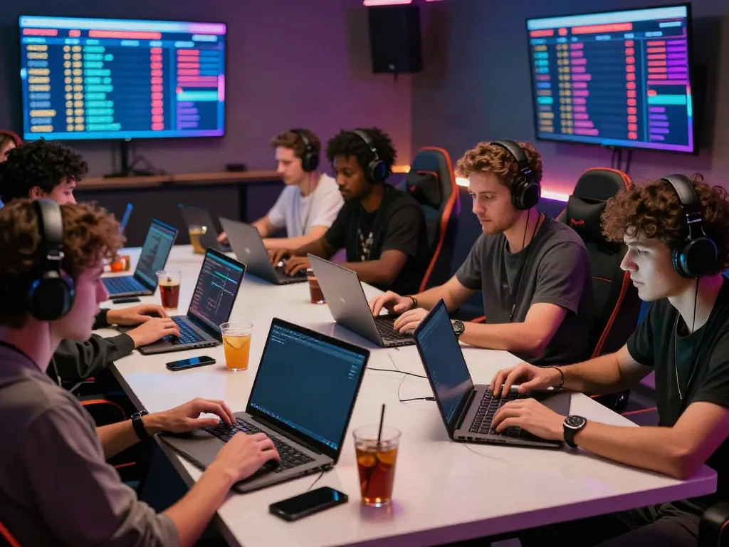 Group of gamers engaging with betting sites not on gamstop in a vibrant gaming lounge.