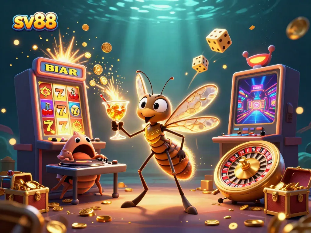 Engage with sv88’s vibrant casino scene featuring dynamic characters and a jackpot explosion.