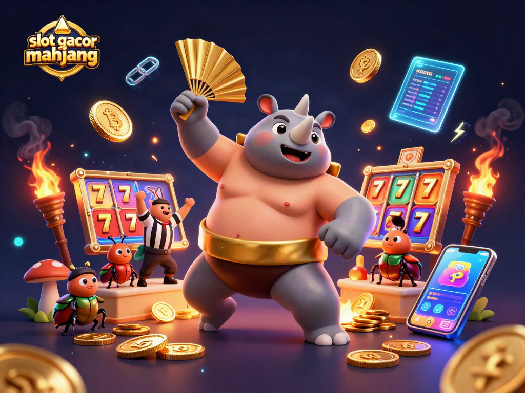 Engage with slot gacor mahjong through a dynamic 3D casino scene showcasing vibrant gambling elements.
