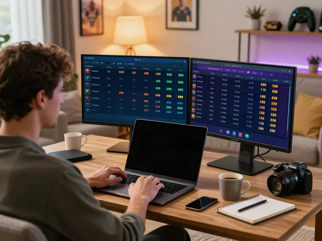 Gambler placing bets on betting sites not on GamStop in a cozy home setting.
