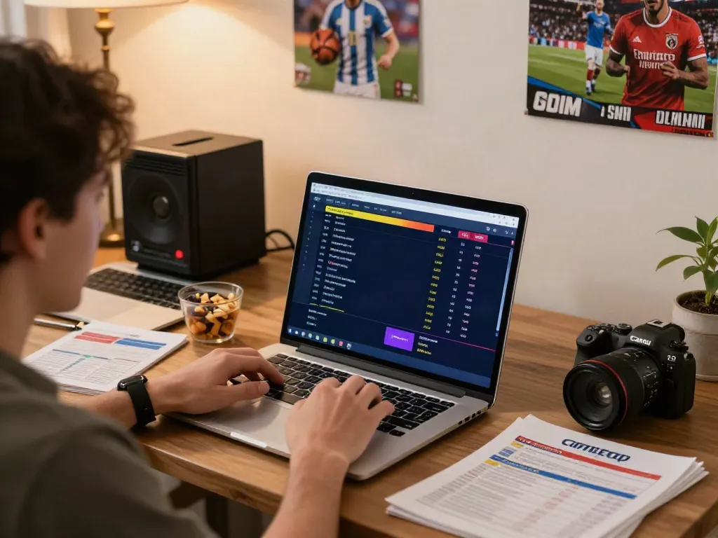 Exciting betting sites not on gamstop scene featuring a person placing bets on a laptop in a cozy home setup.