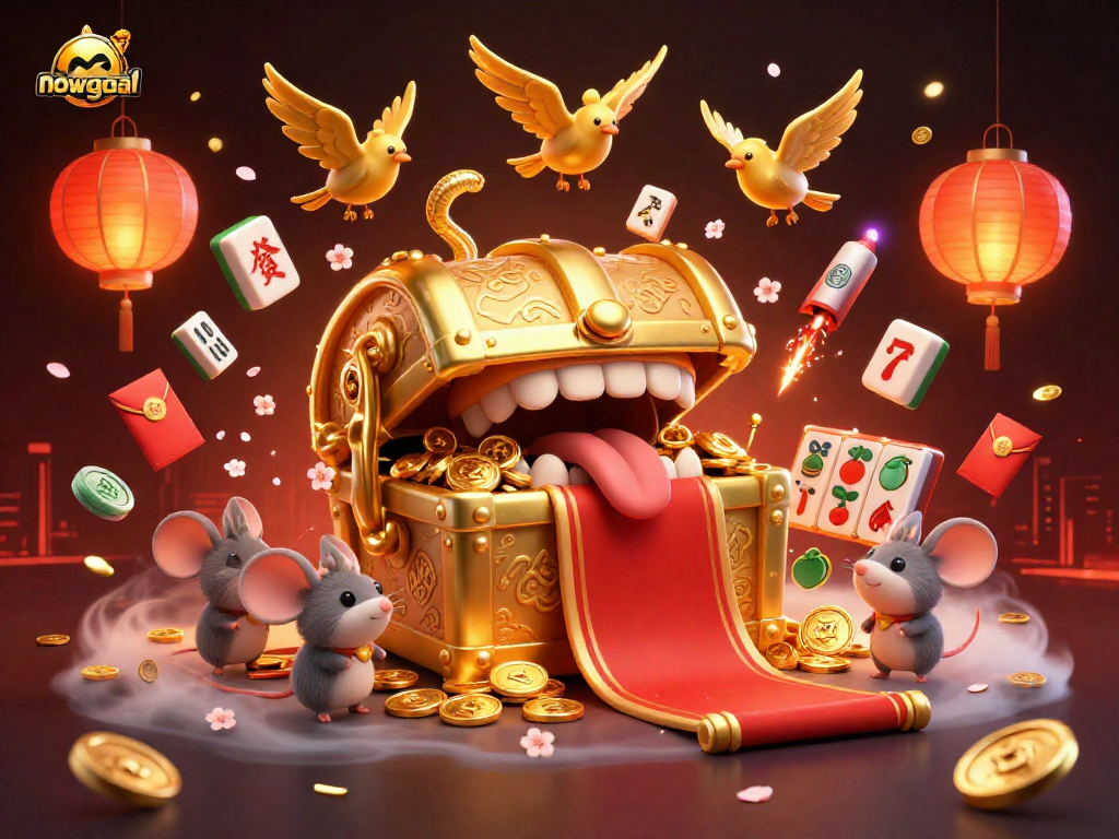 Engage with nowgoal's winning adventures featuring a treasure chest lure amid vibrant casino symbols.