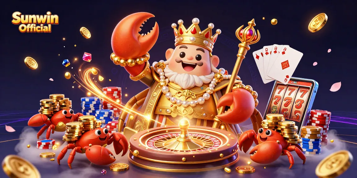 Experience thrilling gameplay with Sunwin Official as the golden crab emperor unveils treasures in a vibrant casino scene.