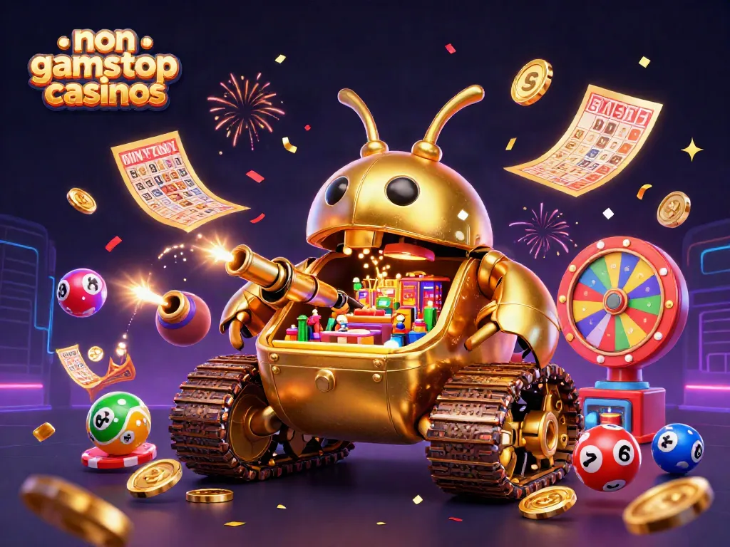 Engage with non gamstop casinos through a vibrant 3D casino illustration featuring dynamic gaming elements.