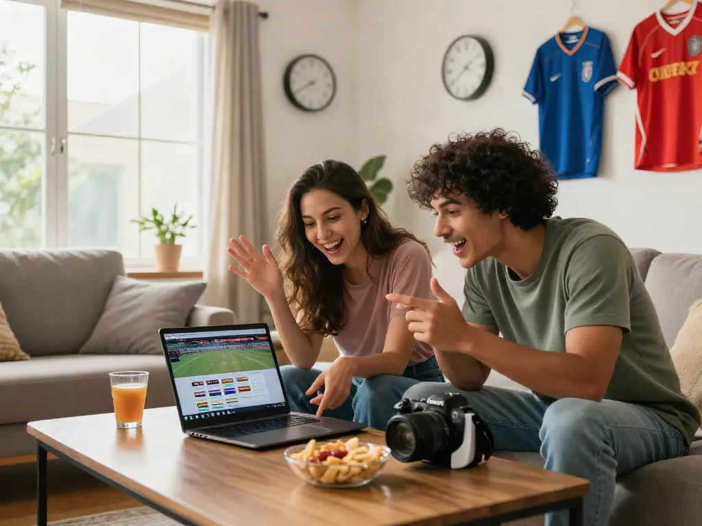 Friends discussing betting sites not on gamstop in a vibrant living room.