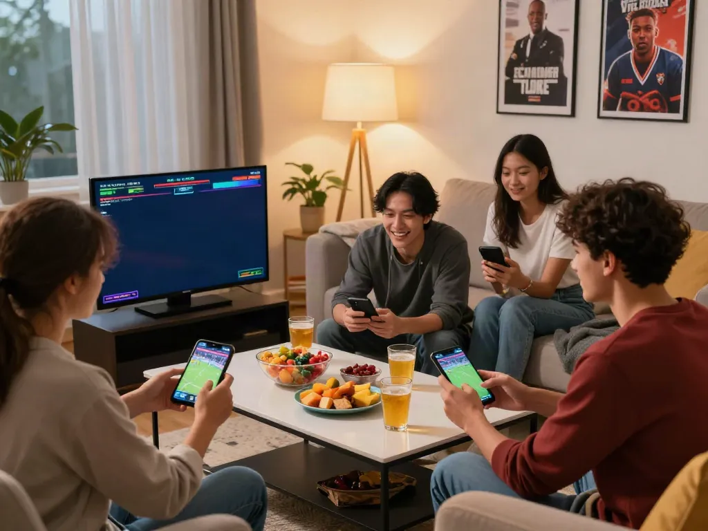 Exciting scene featuring users on betting sites not on gamstop in a modern living room.