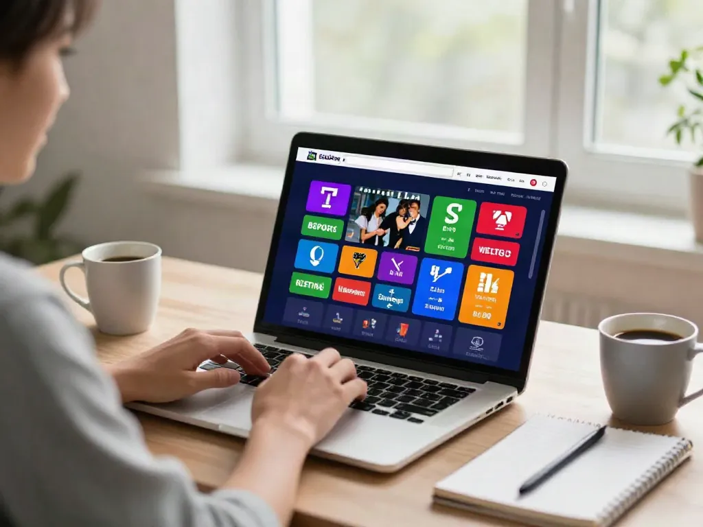 Online betting user engaging with platforms outside GamStop, in a bright home office.