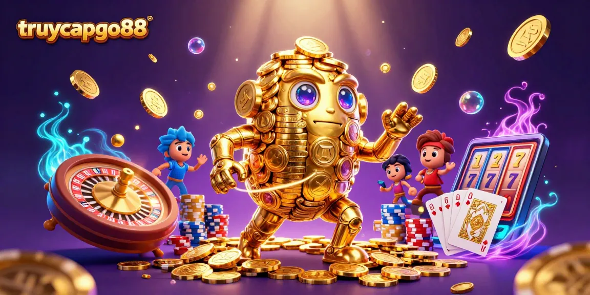 Experience the excitement of gaming at truycapgo88 with vibrant casino elements and shimmering treasures.
