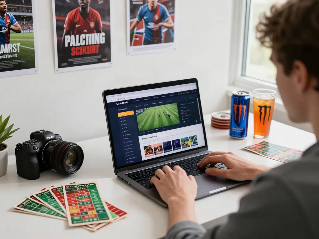 Person using betting sites not on Gamstop in a modern home office setting.