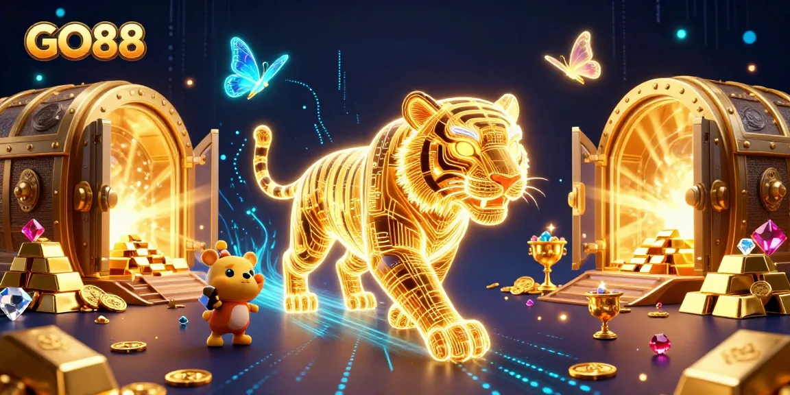 Experience the vibrant energy of GO88 with an ultra-detailed 3D casino landscape full of treasures and excitement.