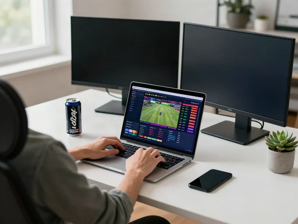 Individual exploring betting sites not on GamStop in a modern home office.