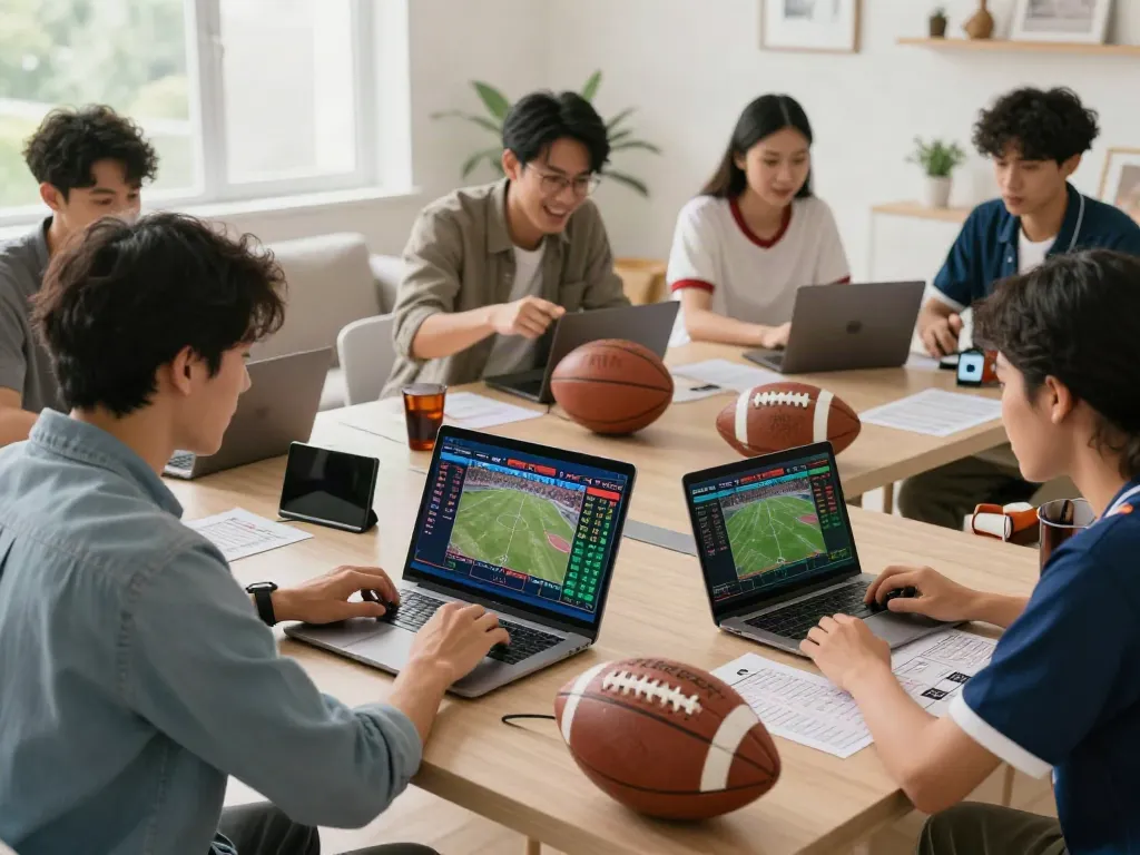 Engaging scene of diverse individuals exploring betting sites not on GamStop in a modern setting.
