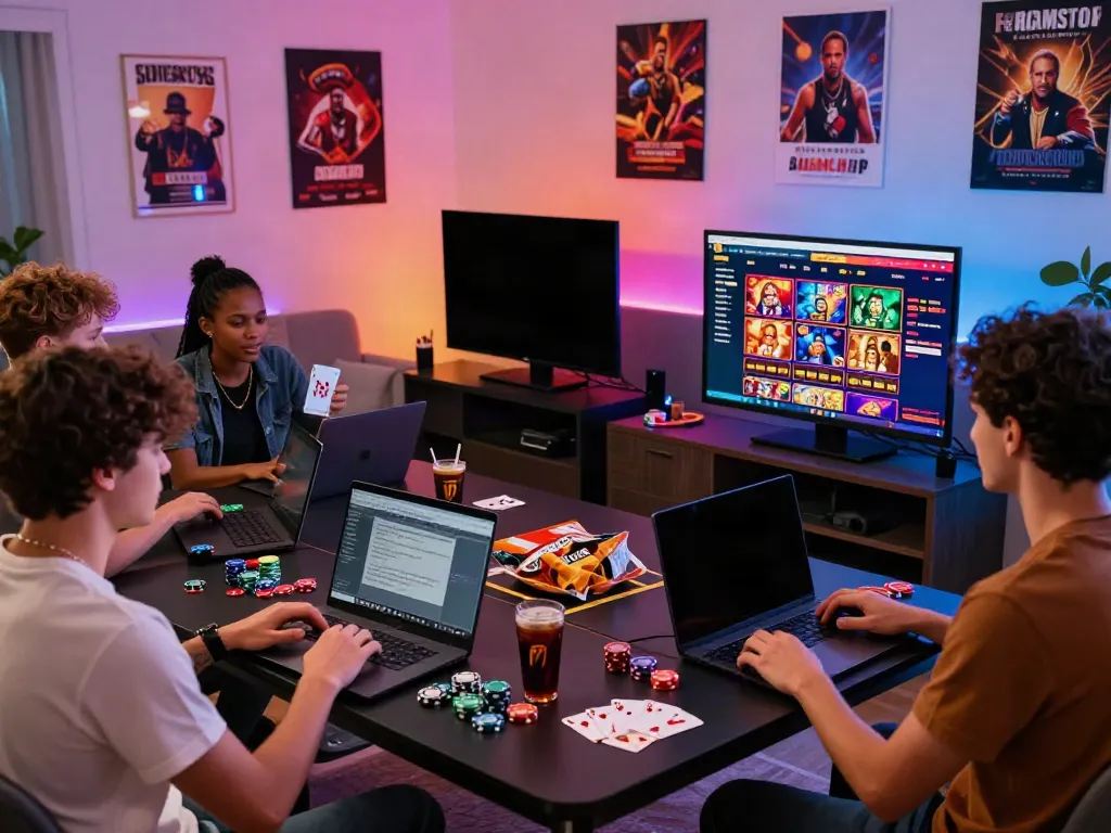 Players enjoying betting sites not on GamStop in a vibrant home setting